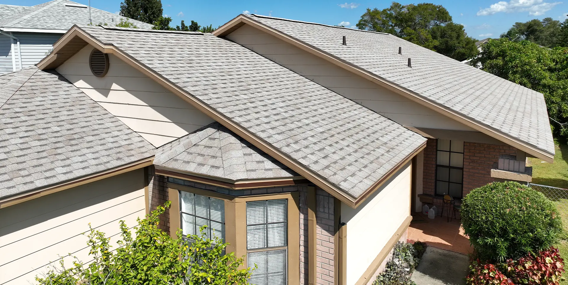 A house with a roof that has been replaced.