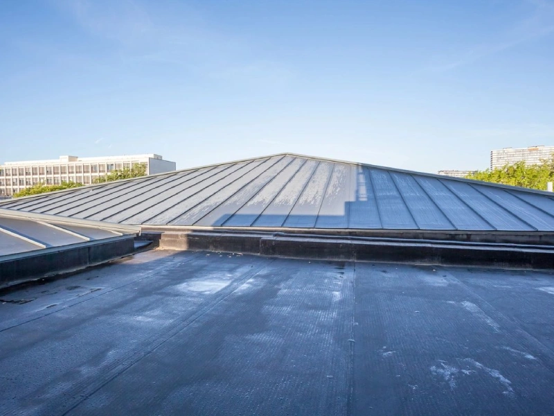 A roof that has been installed on top of the building.